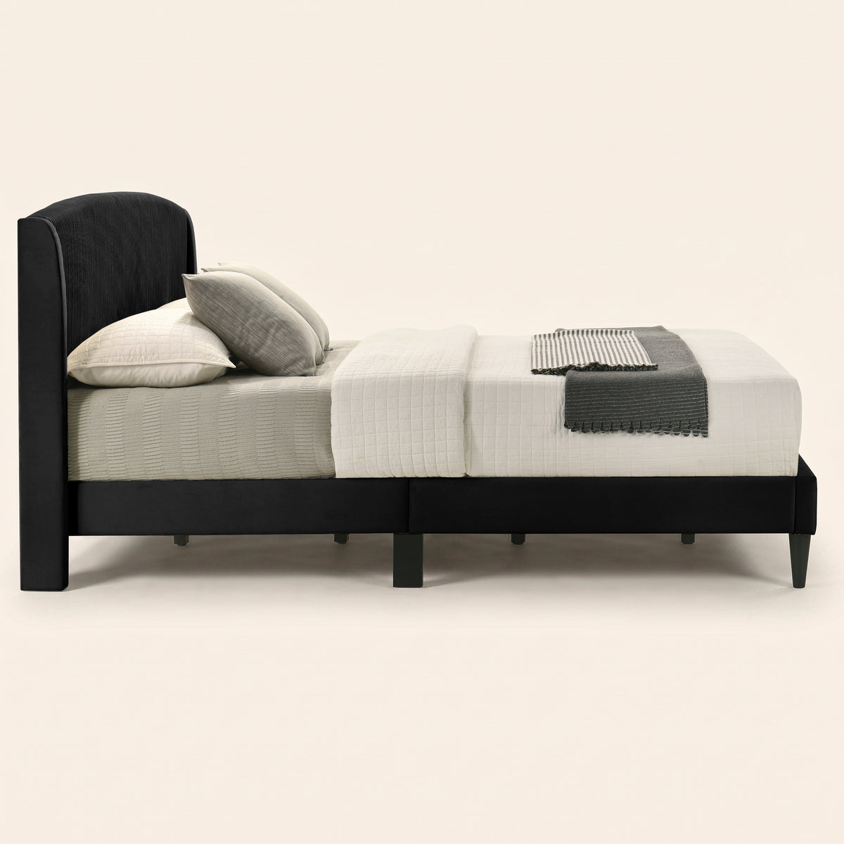 GALANO King Upholstered Platform Bed with Curved Wingback Headboard, No Box Spring Required