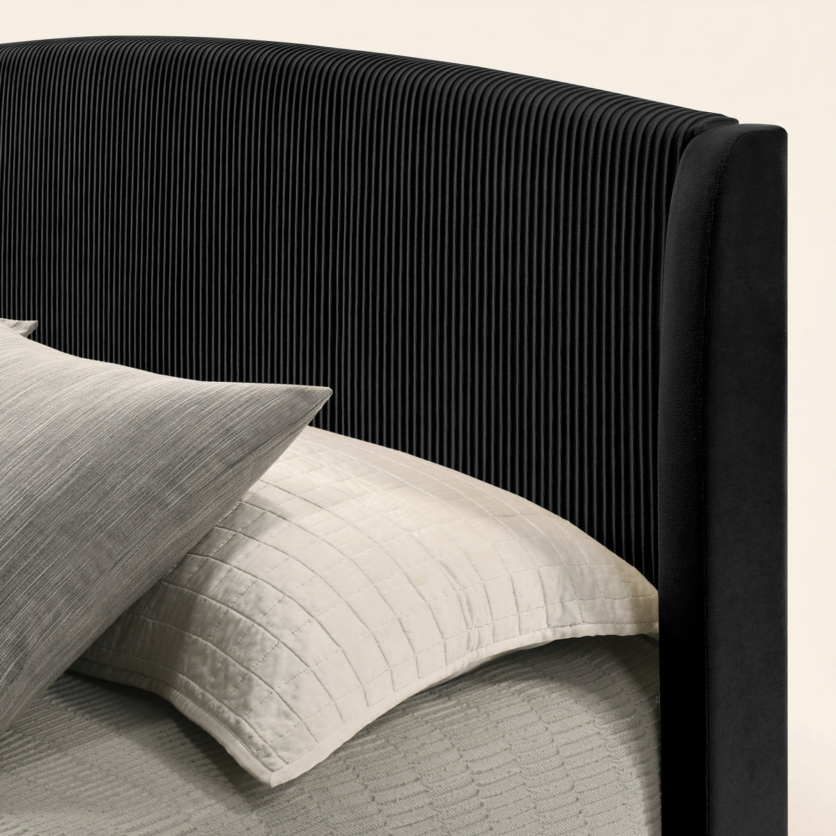 GALANO King Upholstered Platform Bed with Curved Wingback Headboard, No Box Spring Required