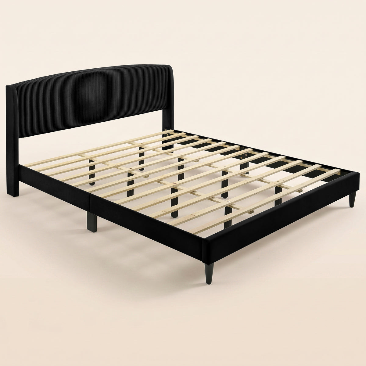 GALANO King Upholstered Platform Bed with Curved Wingback Headboard, No Box Spring Required