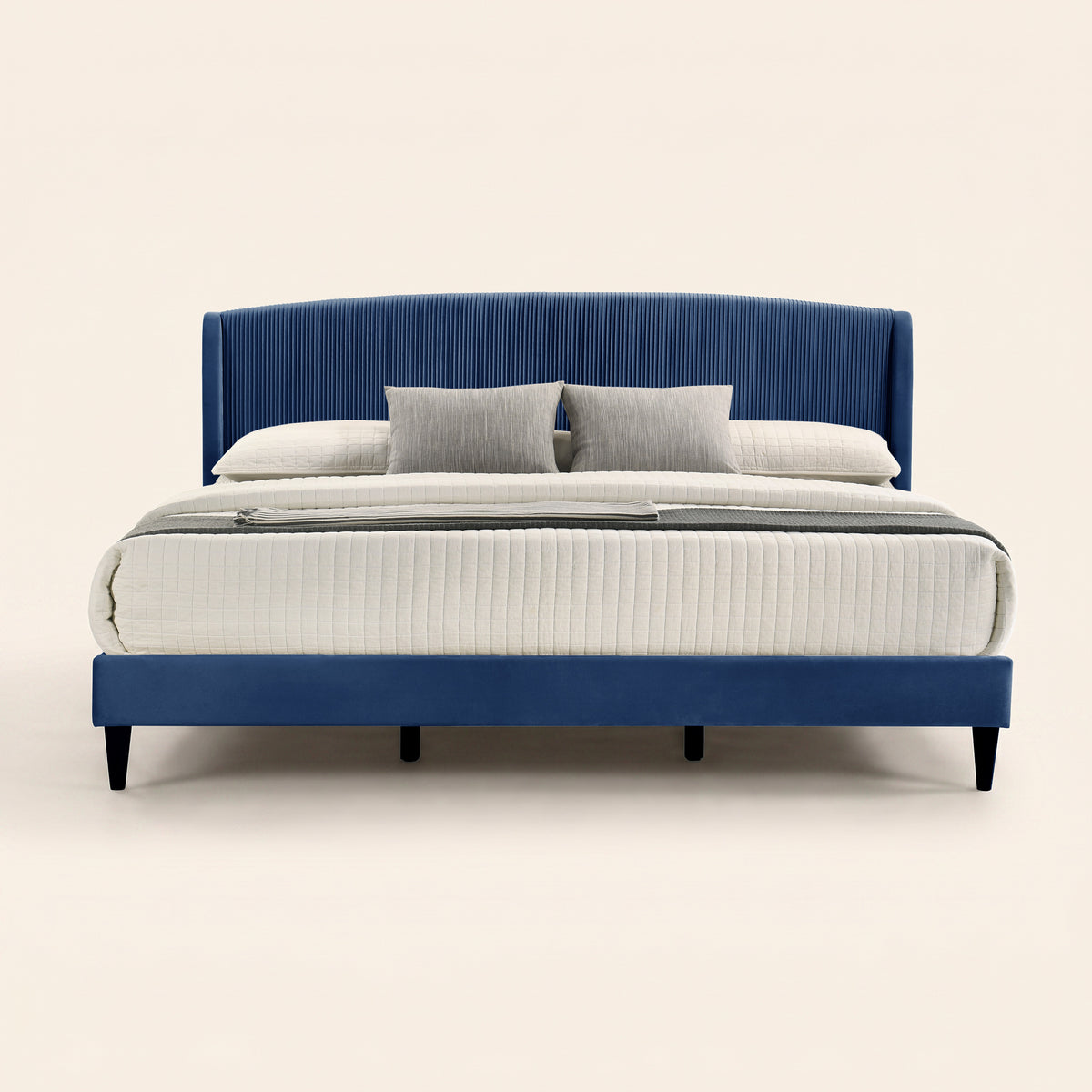 GALANO King Upholstered Platform Bed with Curved Wingback Headboard, No Box Spring Required
