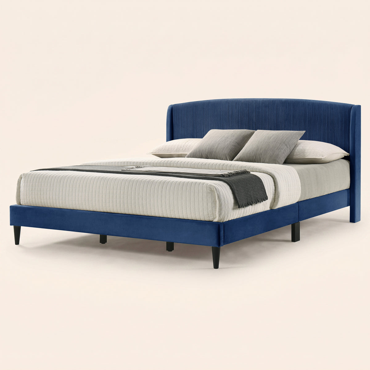 GALANO King Upholstered Platform Bed with Curved Wingback Headboard, No Box Spring Required