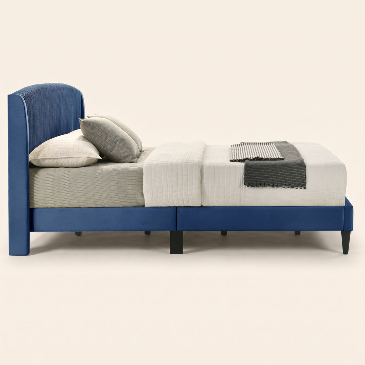GALANO King Upholstered Platform Bed with Curved Wingback Headboard, No Box Spring Required
