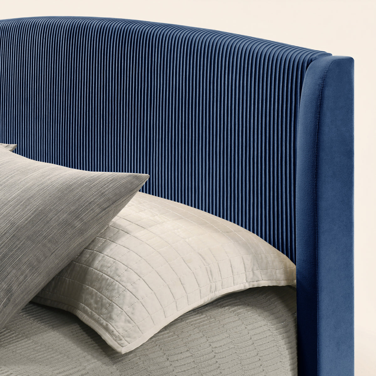 GALANO King Upholstered Platform Bed with Curved Wingback Headboard, No Box Spring Required