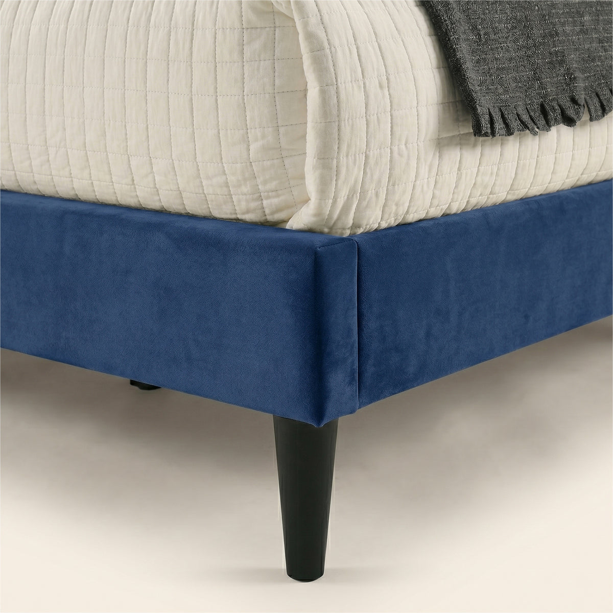 GALANO King Upholstered Platform Bed with Curved Wingback Headboard, No Box Spring Required
