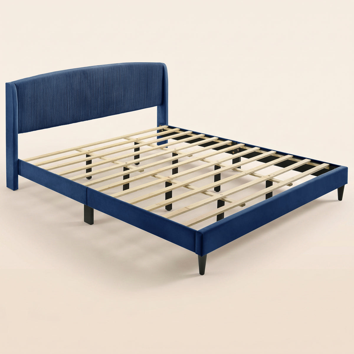 GALANO King Upholstered Platform Bed with Curved Wingback Headboard, No Box Spring Required