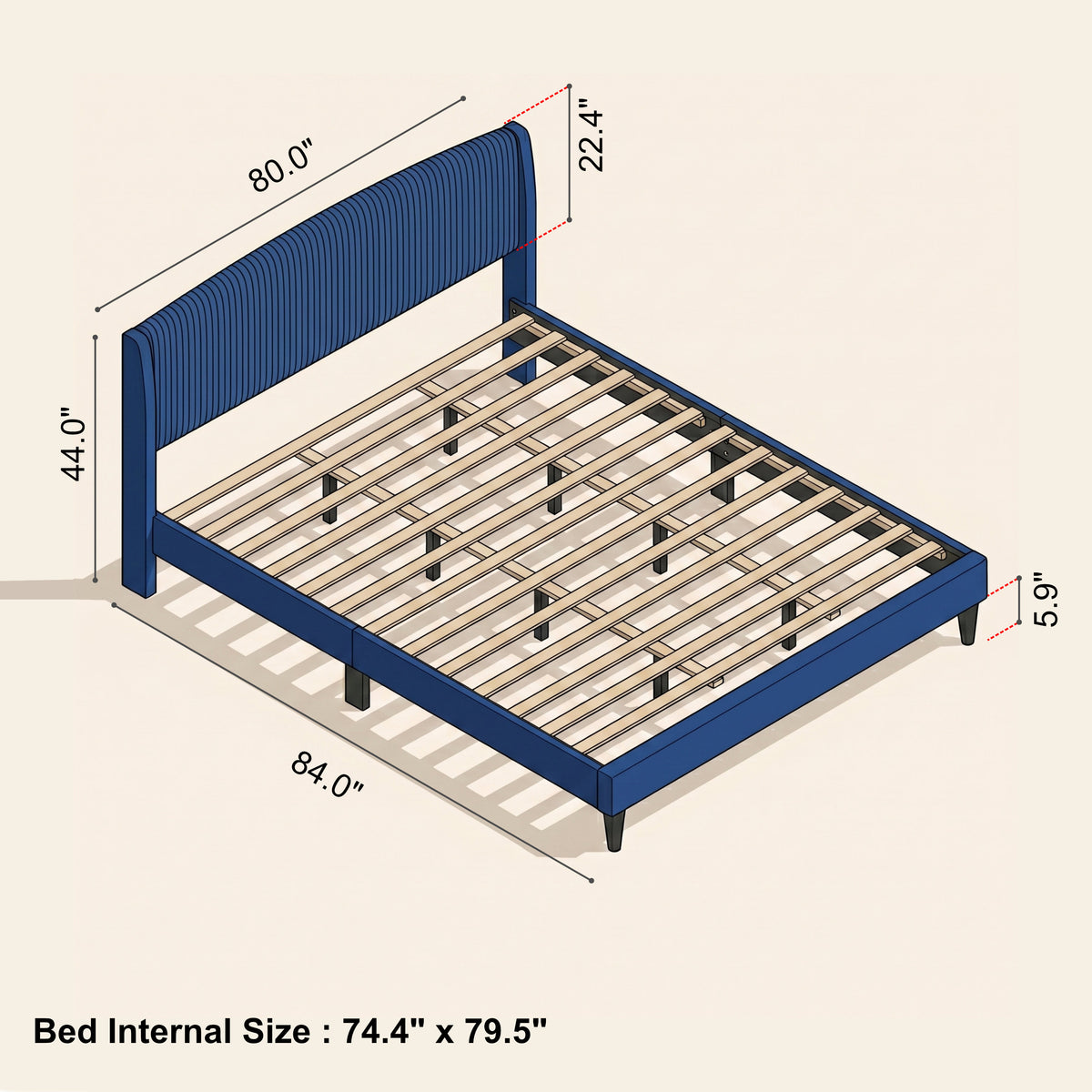 GALANO King Upholstered Platform Bed with Curved Wingback Headboard, No Box Spring Required