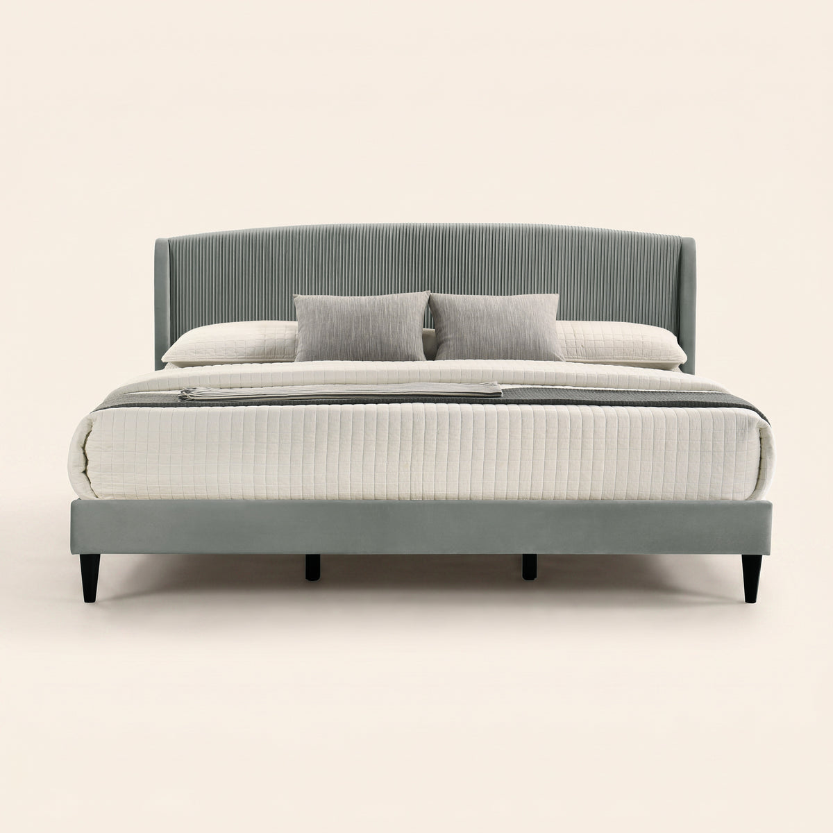GALANO King Upholstered Platform Bed with Curved Wingback Headboard, No Box Spring Required