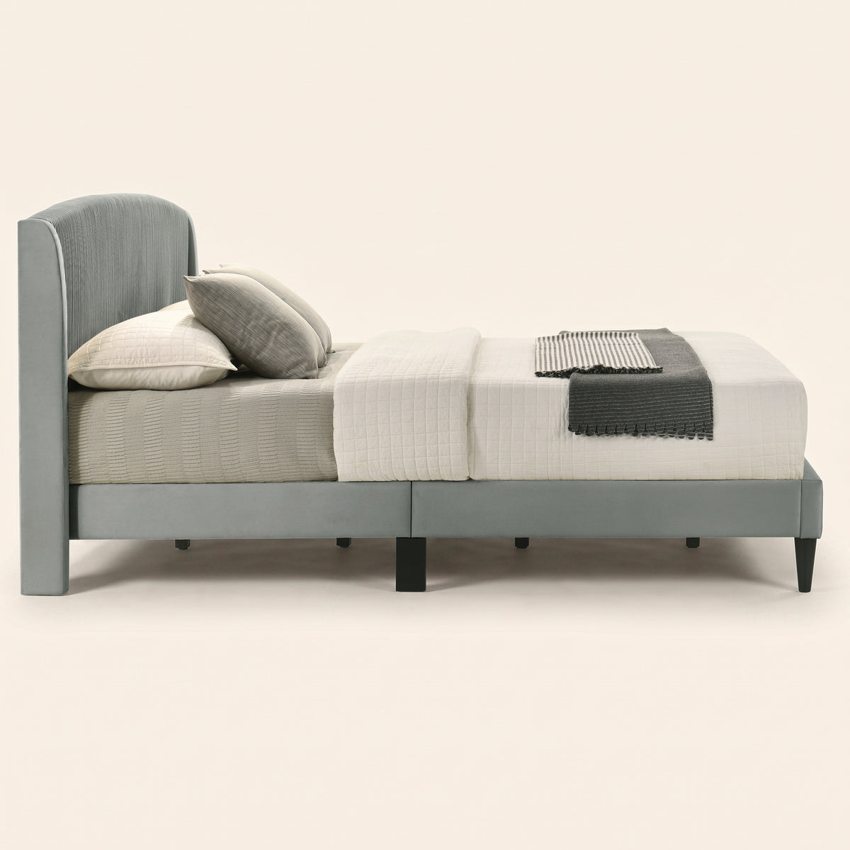 GALANO King Upholstered Platform Bed with Curved Wingback Headboard, No Box Spring Required