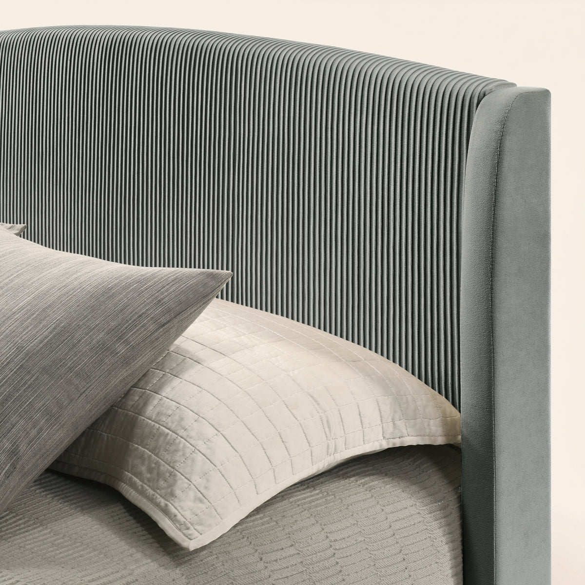 GALANO King Upholstered Platform Bed with Curved Wingback Headboard, No Box Spring Required