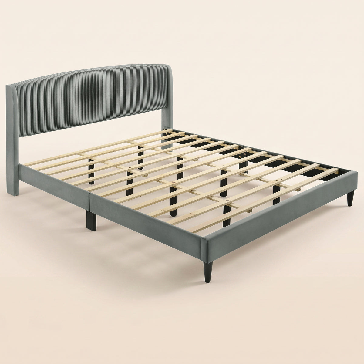 GALANO King Upholstered Platform Bed with Curved Wingback Headboard, No Box Spring Required