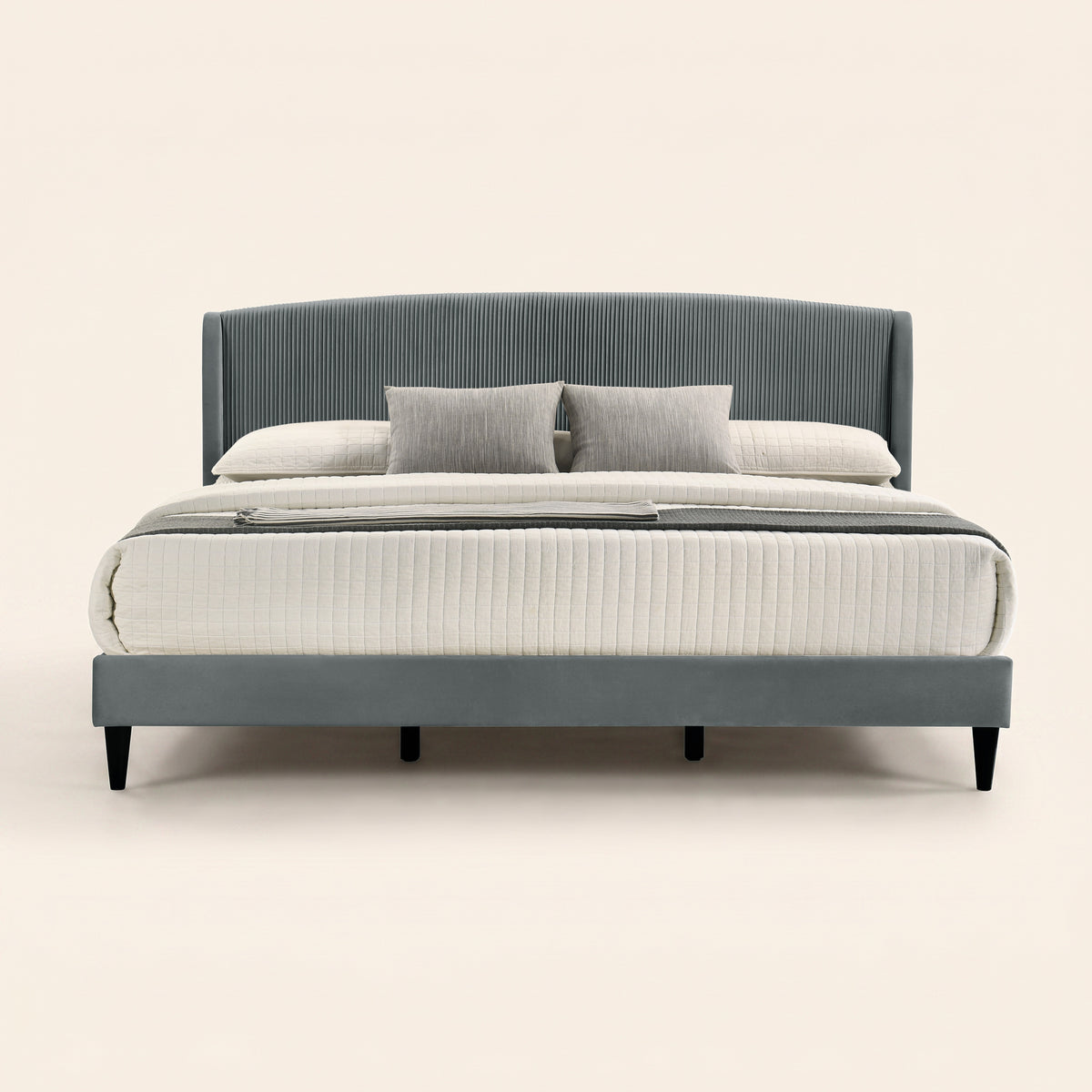 GALANO King Upholstered Platform Bed with Curved Wingback Headboard, No Box Spring Required