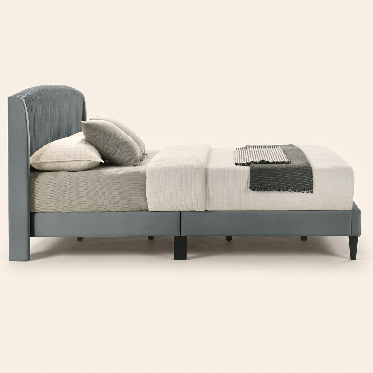 GALANO King Upholstered Platform Bed with Curved Wingback Headboard, No Box Spring Required