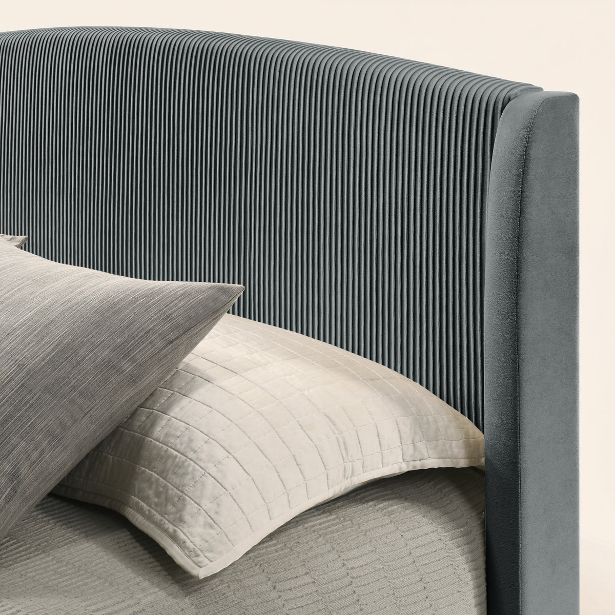 GALANO King Upholstered Platform Bed with Curved Wingback Headboard, No Box Spring Required