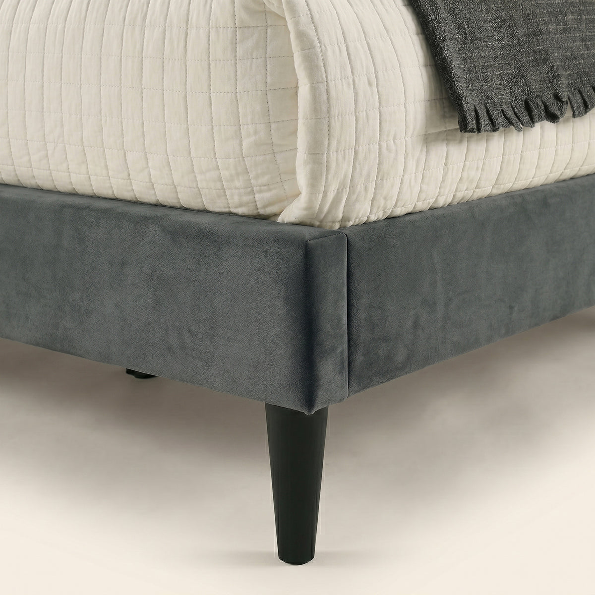 GALANO King Upholstered Platform Bed with Curved Wingback Headboard, No Box Spring Required