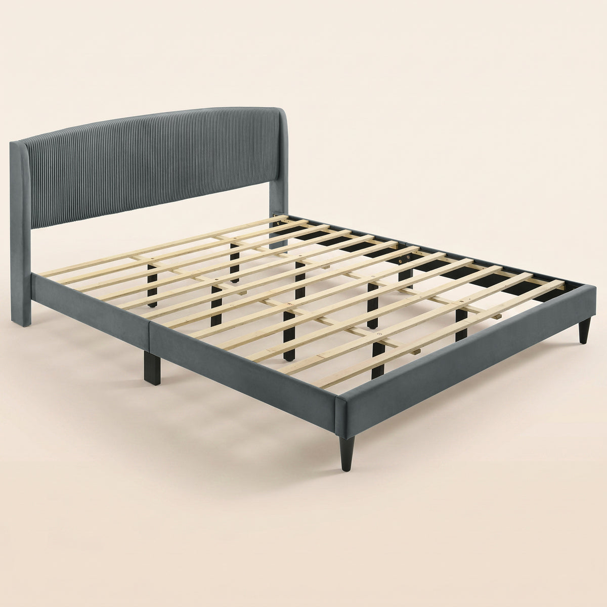 GALANO King Upholstered Platform Bed with Curved Wingback Headboard, No Box Spring Required
