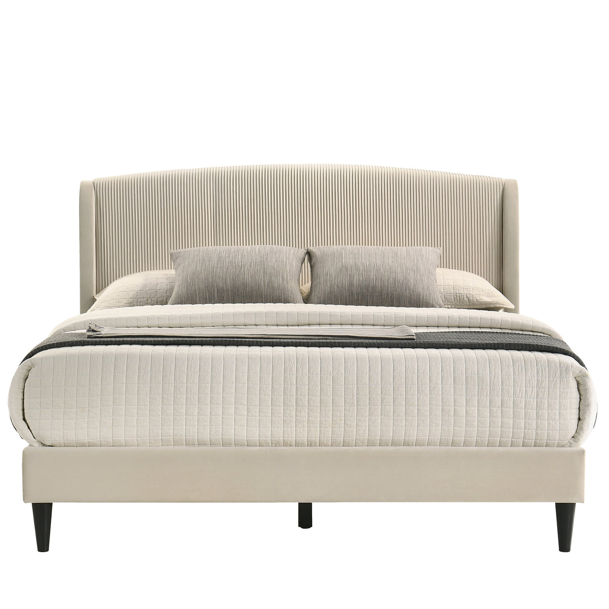 GALANO Queen Upholstered Platform Bed with Curved Headboard