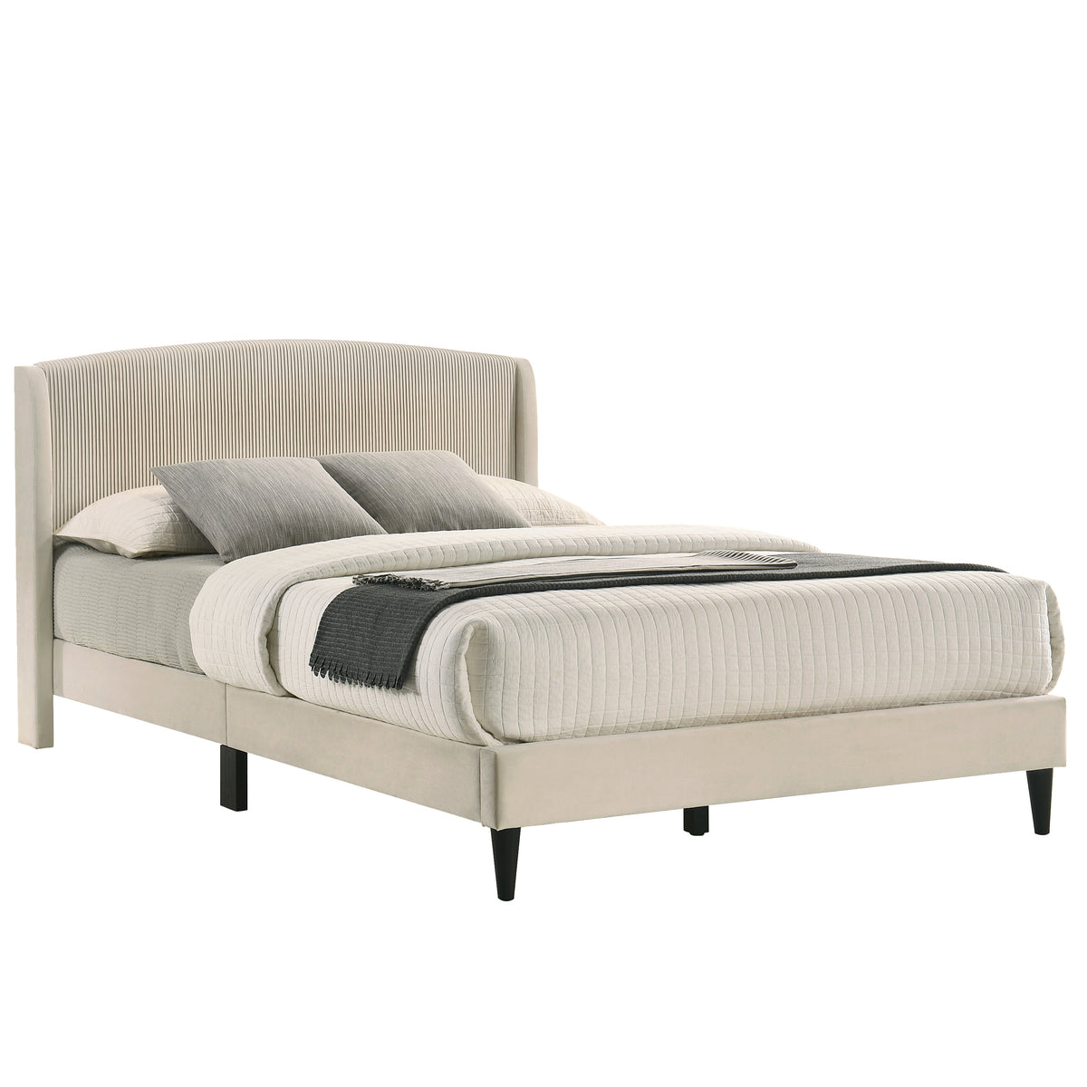 GALANO Queen Upholstered Platform Bed with Curved Headboard