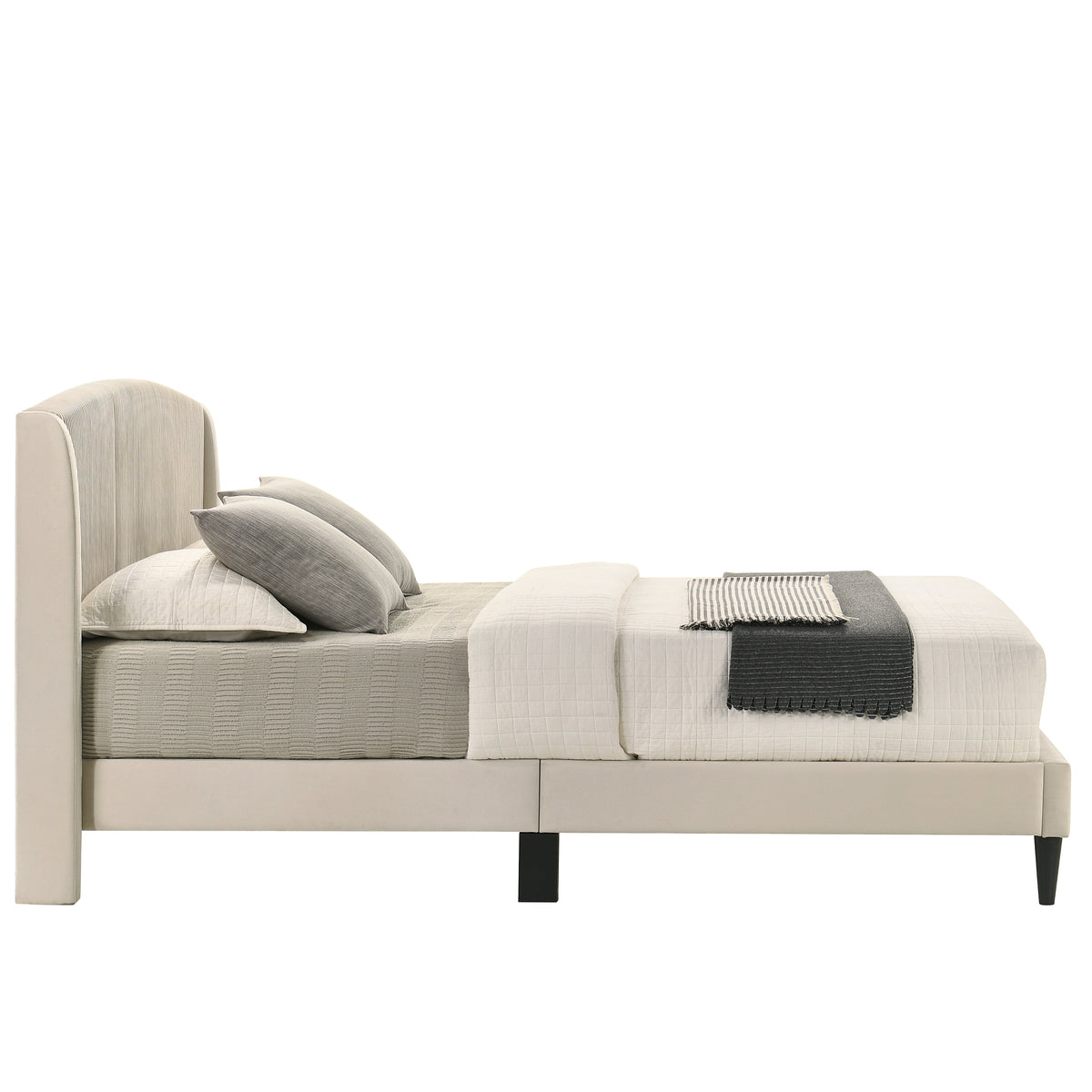 GALANO Queen Upholstered Platform Bed with Curved Headboard
