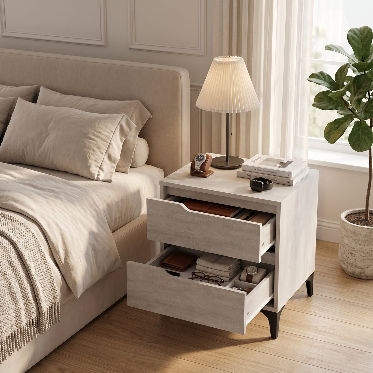 Galano Modern 2-Drawer Nightstand & Side Table for Bedroom or Living Room