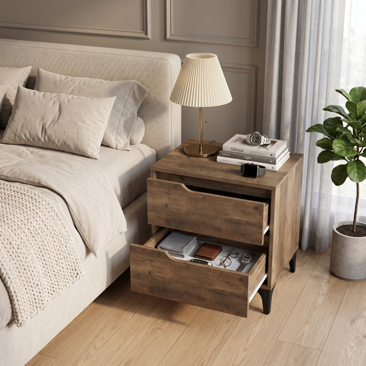 Galano Modern 2-Drawer Nightstand & Side Table for Bedroom or Living Room