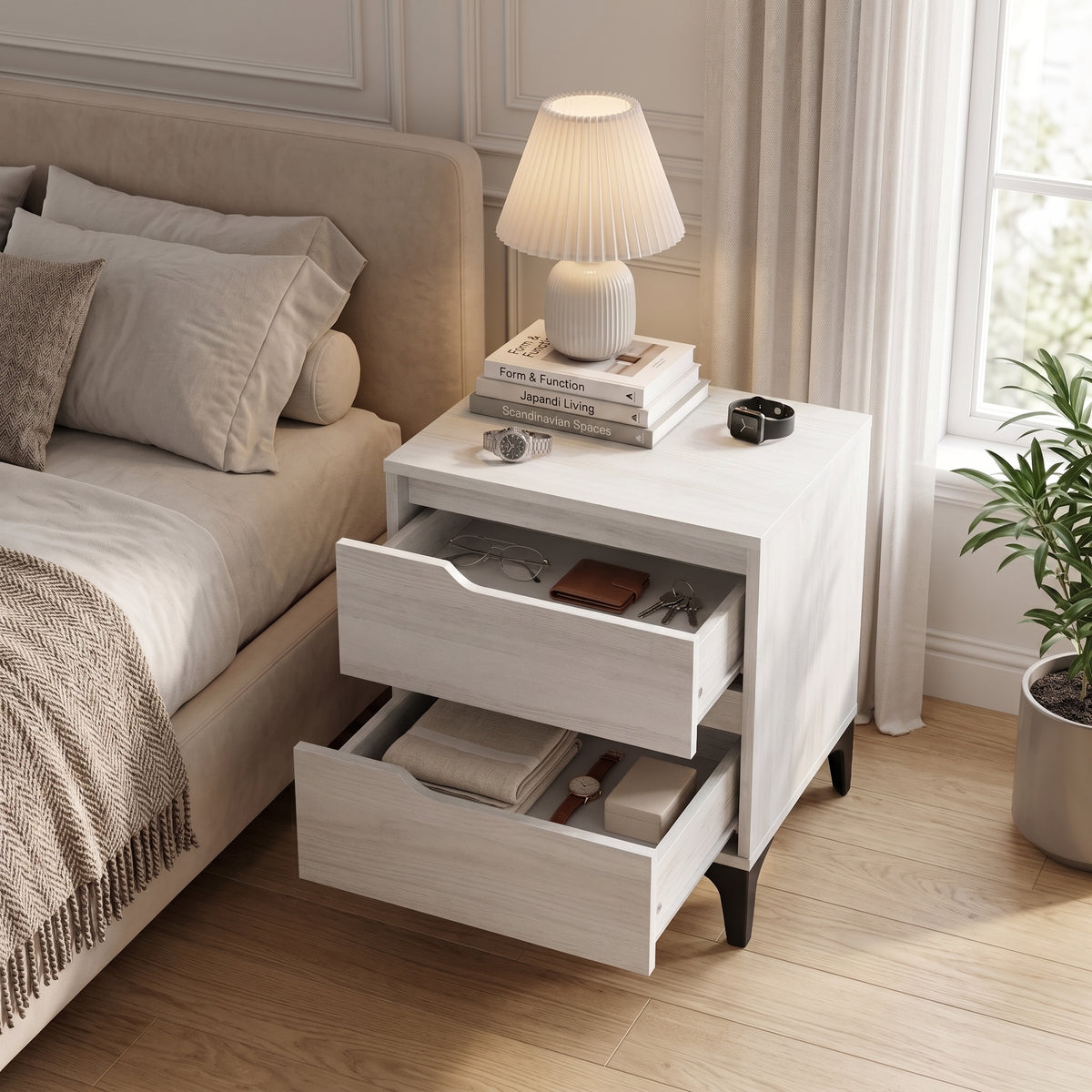 Galano Modern 2-Drawer Nightstand & Side Table for Bedroom or Living Room