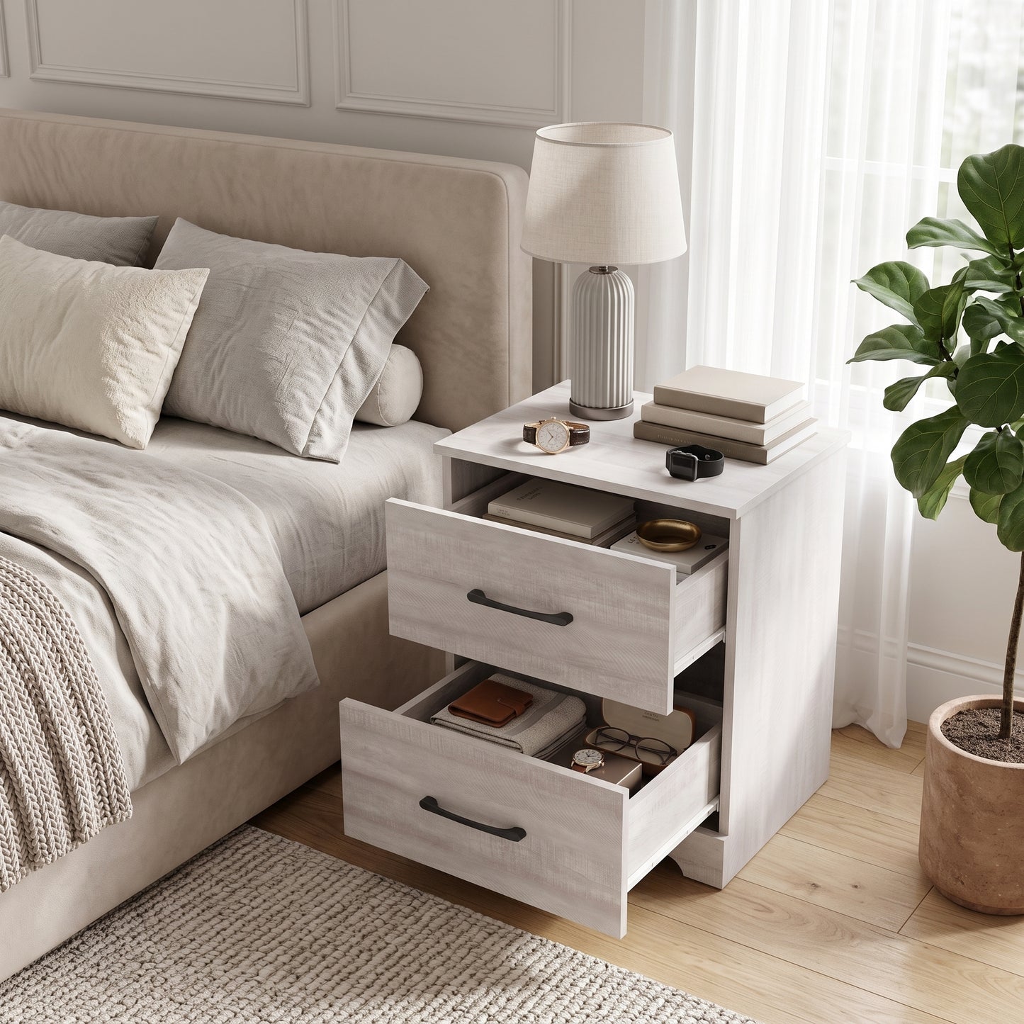 Galano Modern 2-Drawer Nightstand with Storage, Compact Bedside Table or End Table, 18.7" W x 15.7" D x 23.7" H
