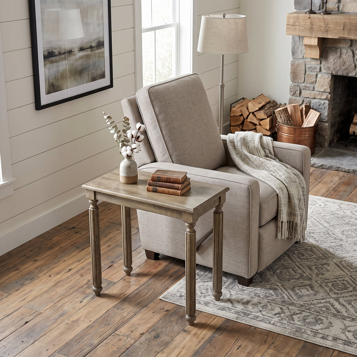 Galano 23.6" Rustic Solid Wood Turned Leg Rectangular End Table