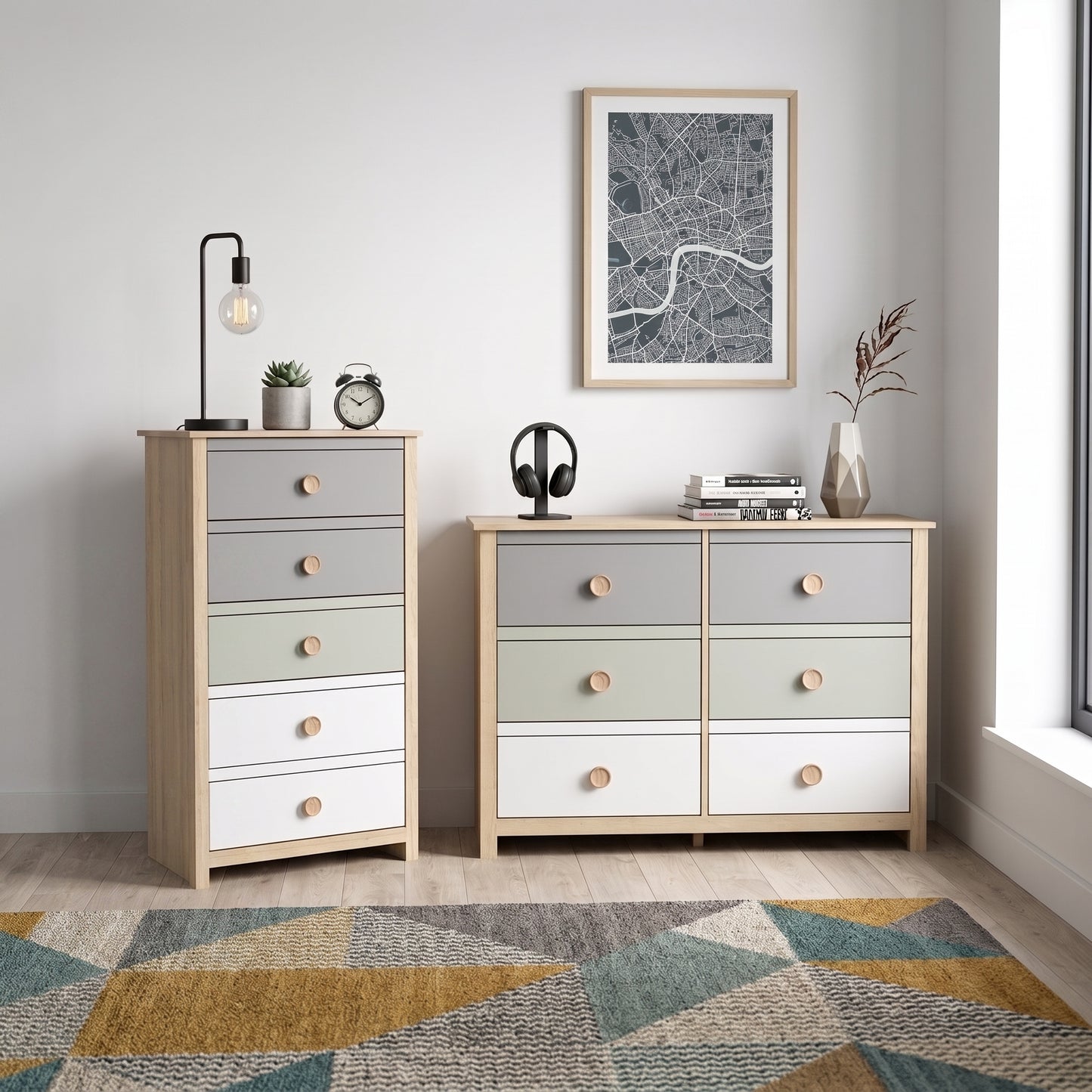 Galano Kids & Teen Chest Dresser Storage with Interlocking Drawer System, Gray, Sage Green & White Multi-Tone Fronts