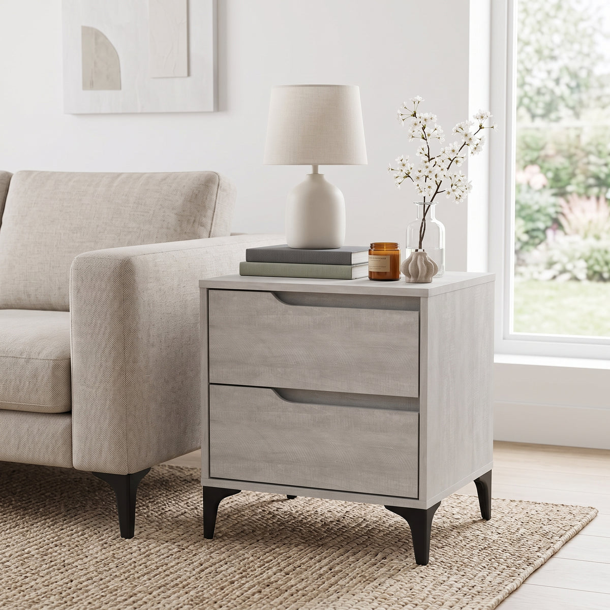 Galano Modern 2-Drawer Nightstand & Side Table for Bedroom or Living Room