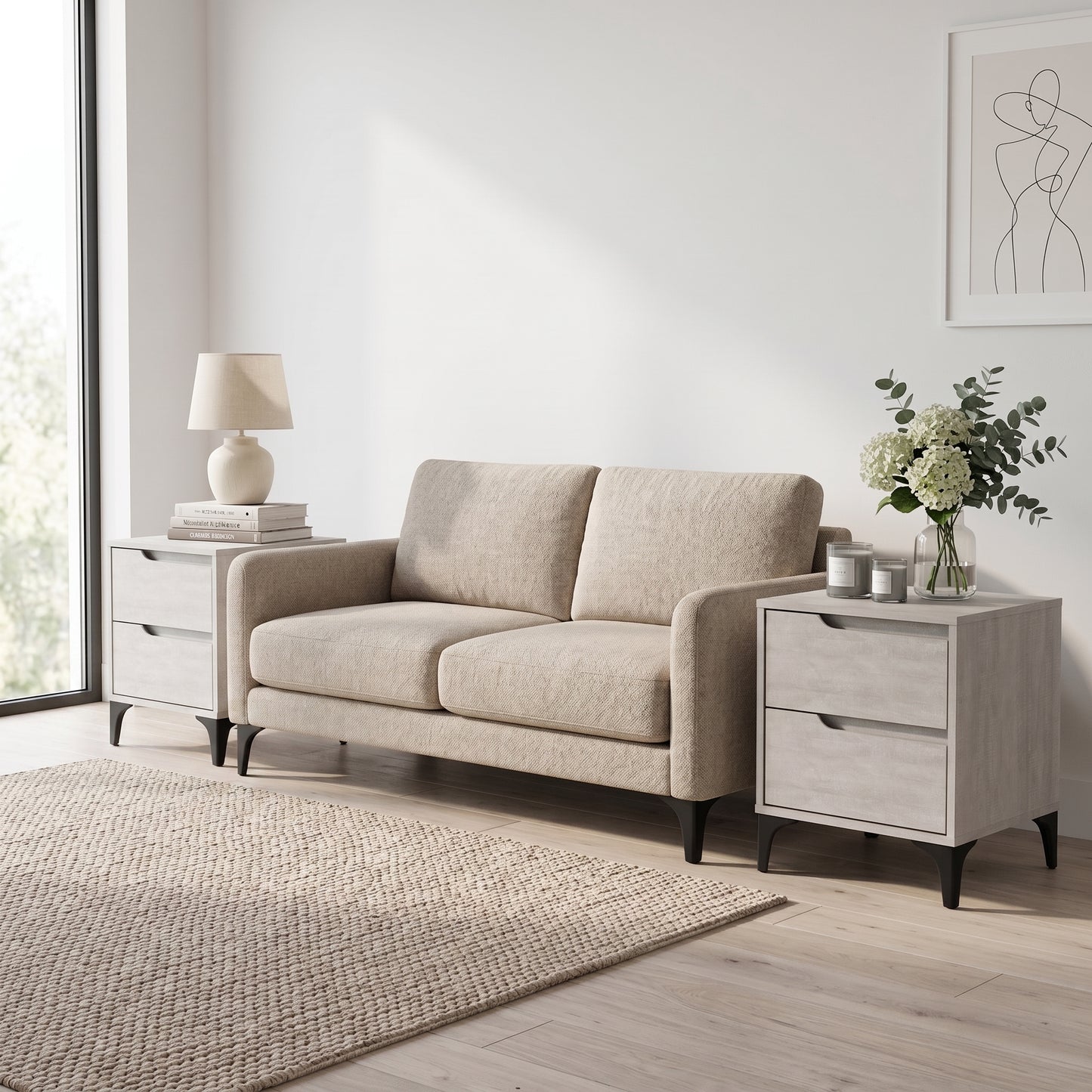 Galano Modern 2-Drawer Nightstand & Side Table for Bedroom or Living Room
