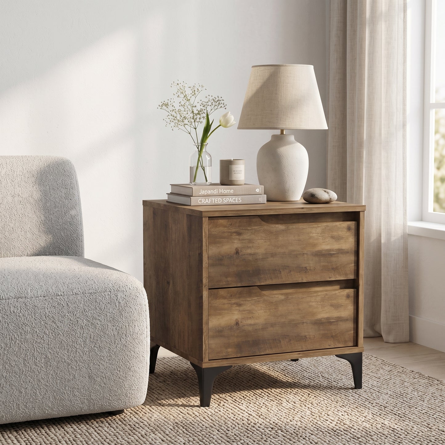 Galano Modern 2-Drawer Nightstand & Side Table for Bedroom or Living Room