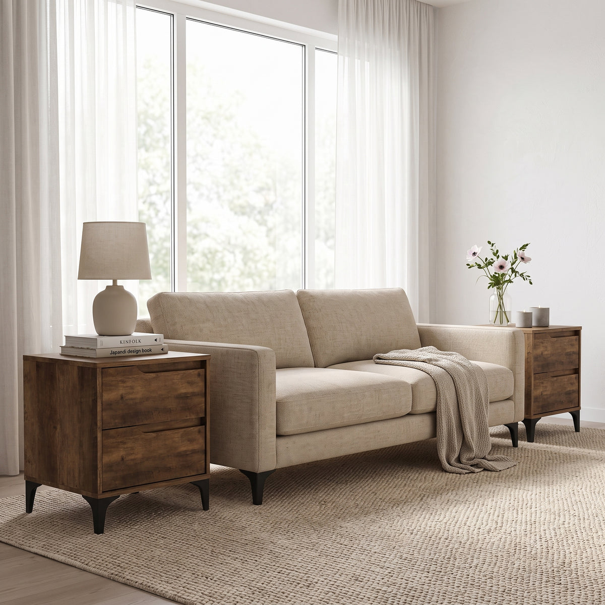Galano Modern 2-Drawer Nightstand & Side Table for Bedroom or Living Room