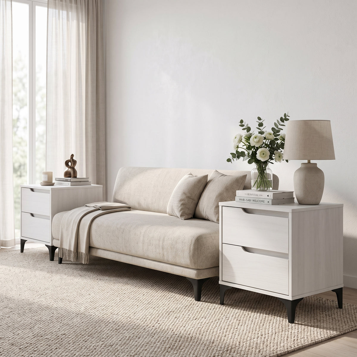 Galano Modern 2-Drawer Nightstand & Side Table for Bedroom or Living Room