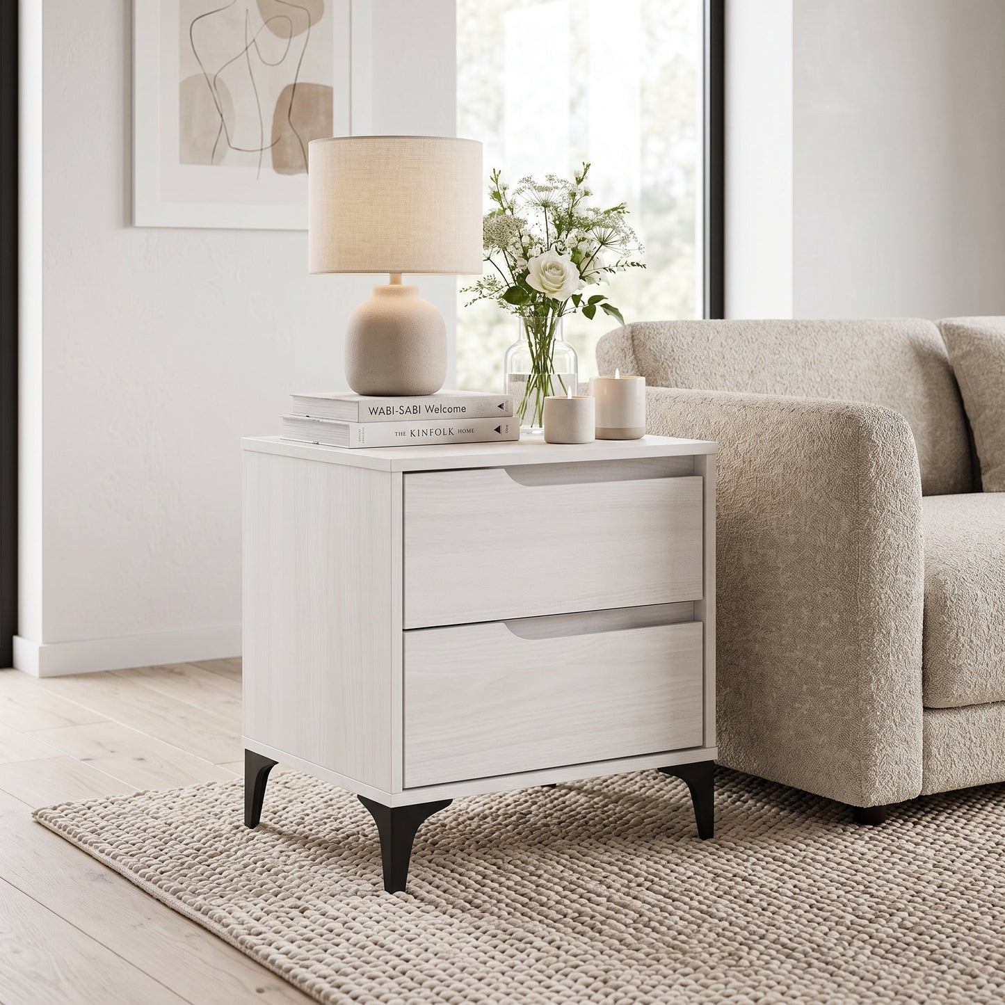 Galano Modern 2-Drawer Nightstand & Side Table for Bedroom or Living Room