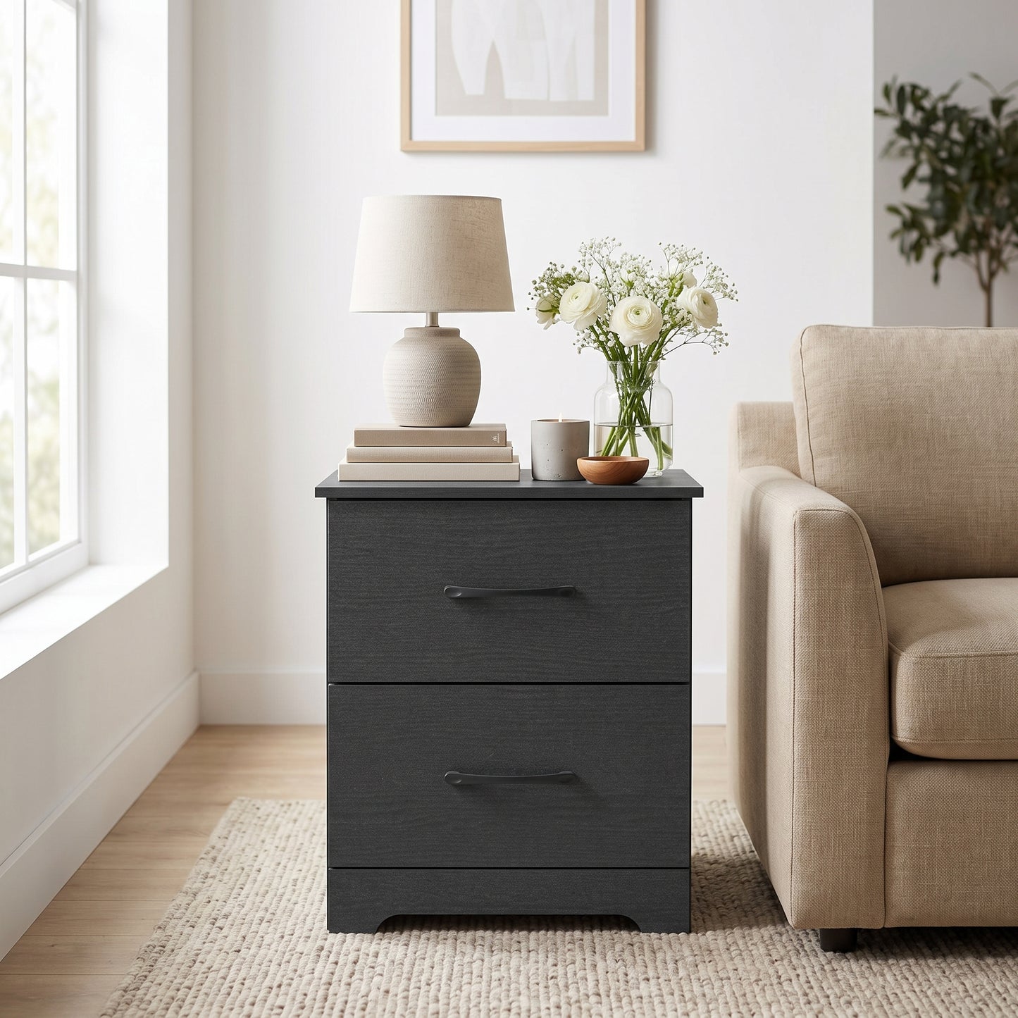 Galano Modern 2-Drawer Nightstand with Storage, Compact Bedside Table or End Table, 18.7" W x 15.7" D x 23.7" H