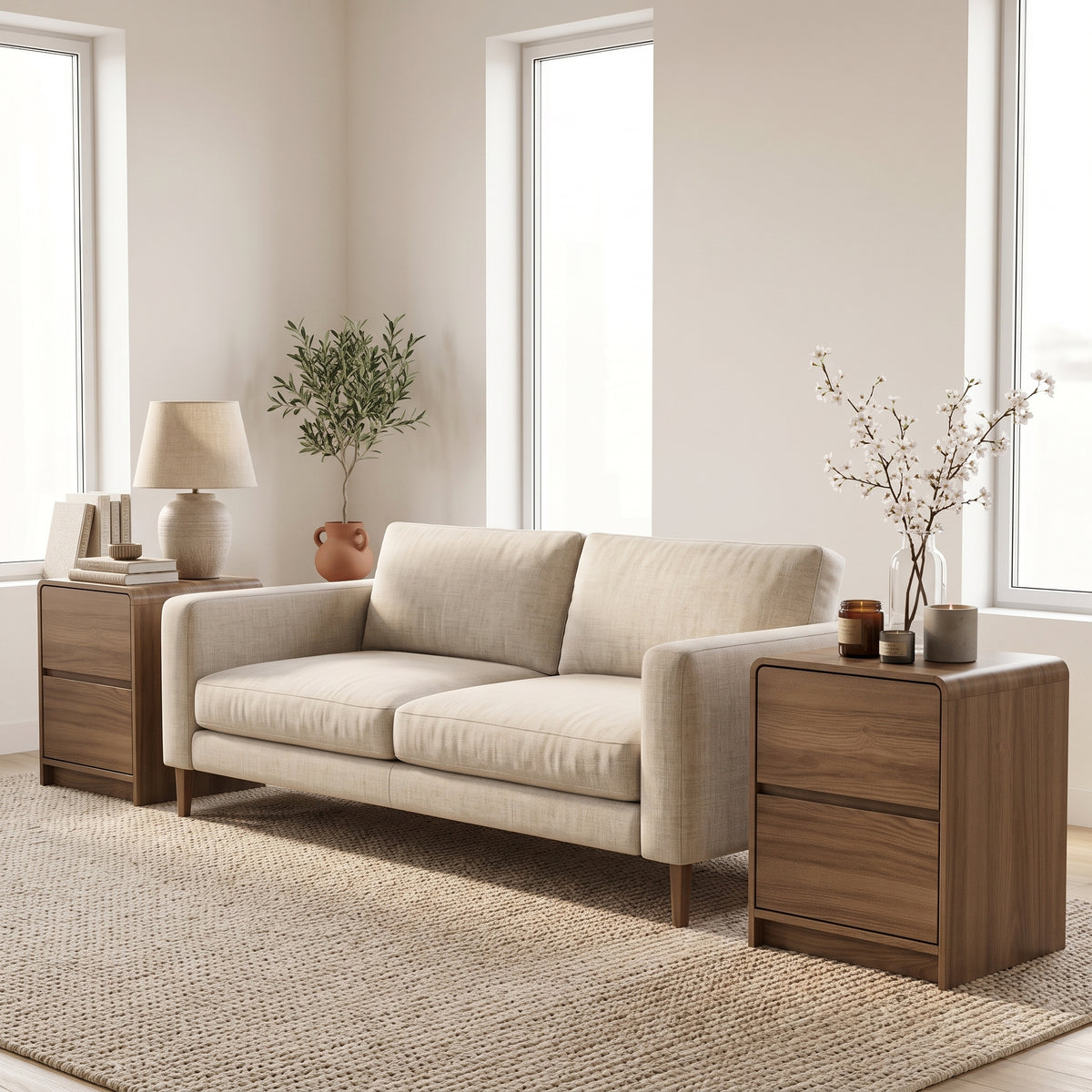 Galano 22" H Set of 2 Modern 2-Drawer Bedside Tables with Rounded Edges - Brown