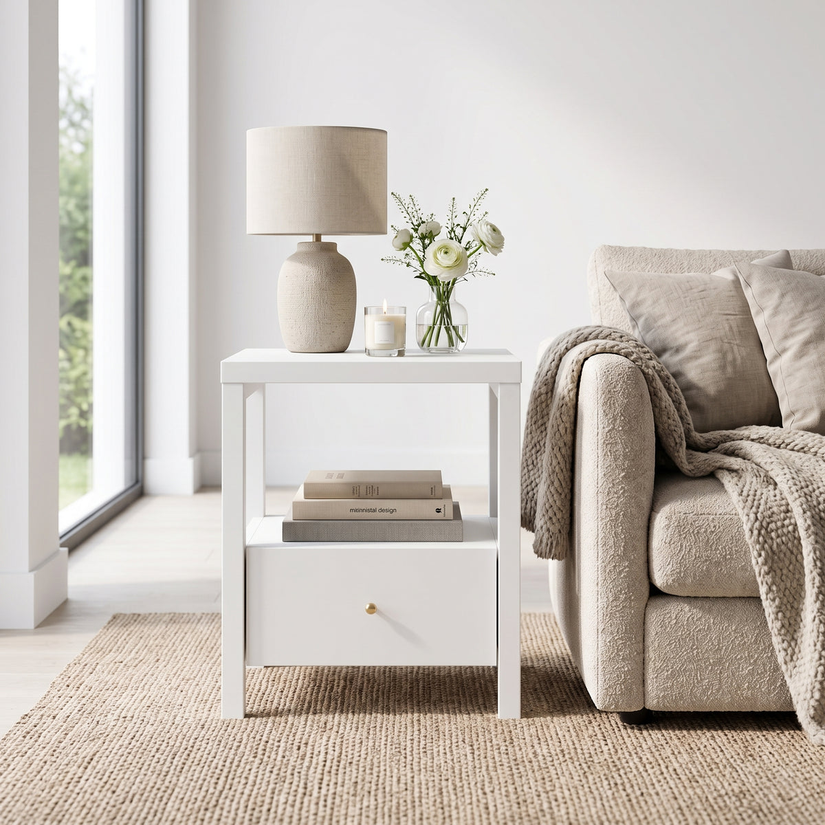 Galano 23" H Modern 1 Drawer Nightstand Bedside Table with Open Storage Shelf - White