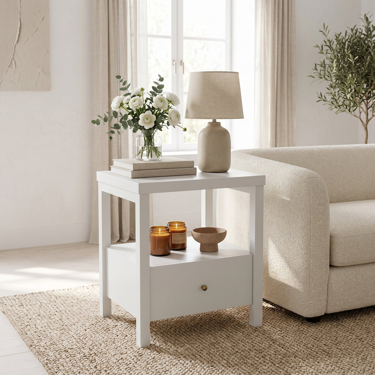 Galano 23" H Modern 1 Drawer Nightstand Bedside Table with Open Storage Shelf - White