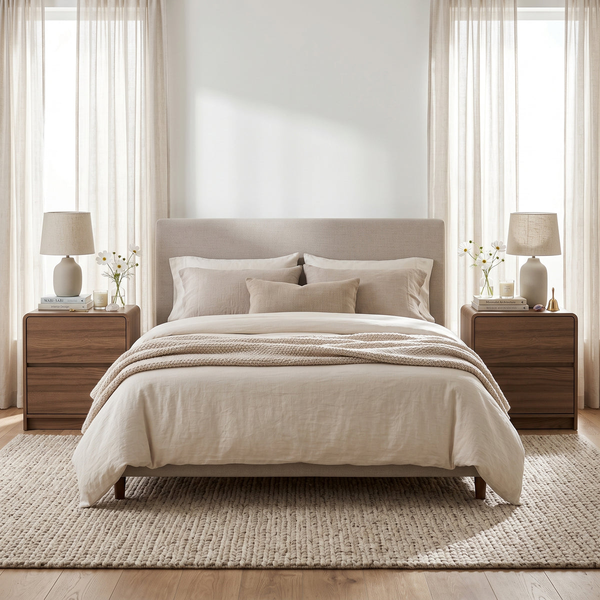 Galano 22" H Set of 2 Modern 2-Drawer Bedside Tables with Rounded Edges - Brown