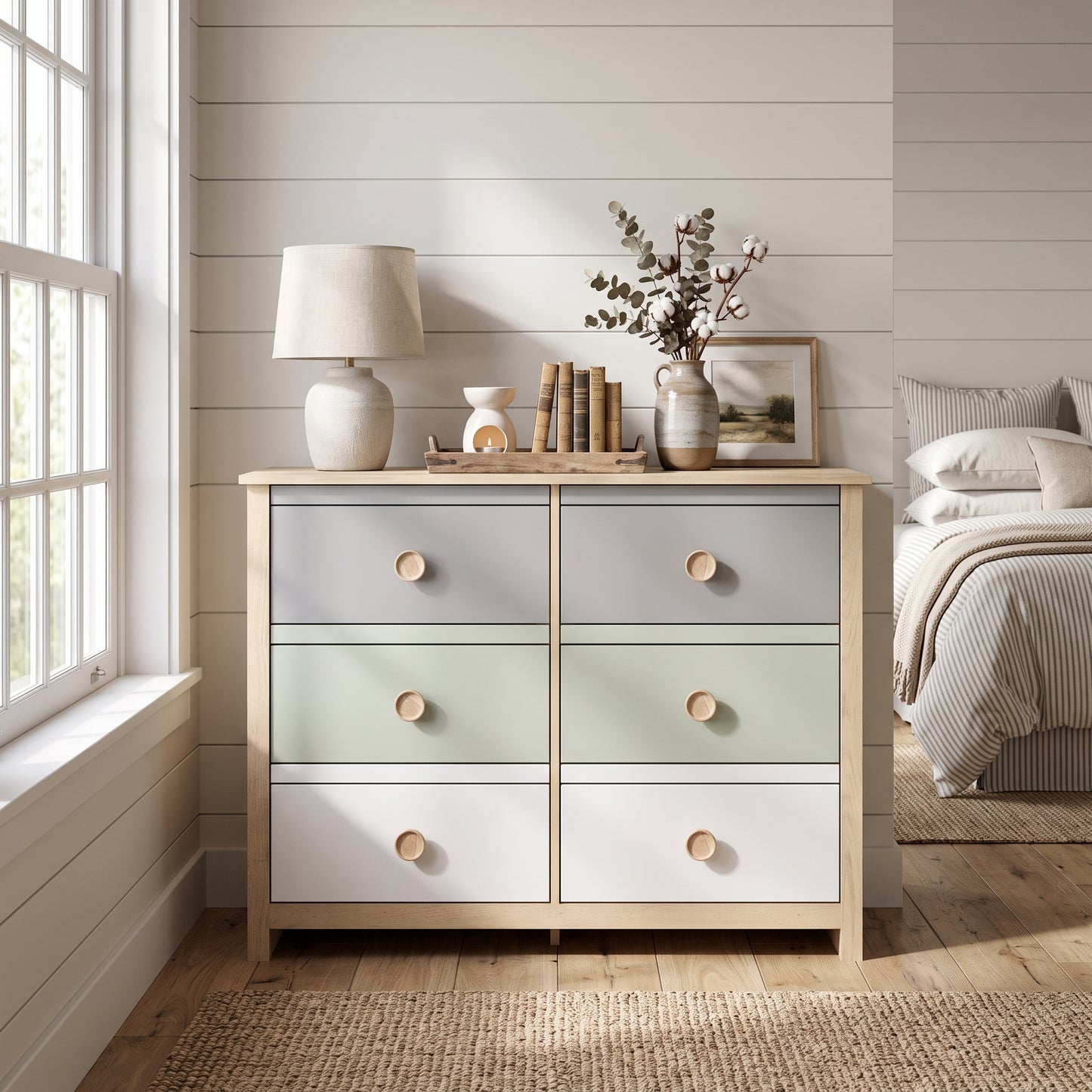 Galano Kids & Teen 6-Drawer Dresser with Gray, Sage Green & White Multi-Tone Fronts 46.1" W