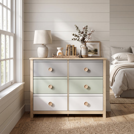 Galano Kids & Teen 6-Drawer Dresser with Gray, Sage Green & White Multi-Tone Fronts 46.1" W