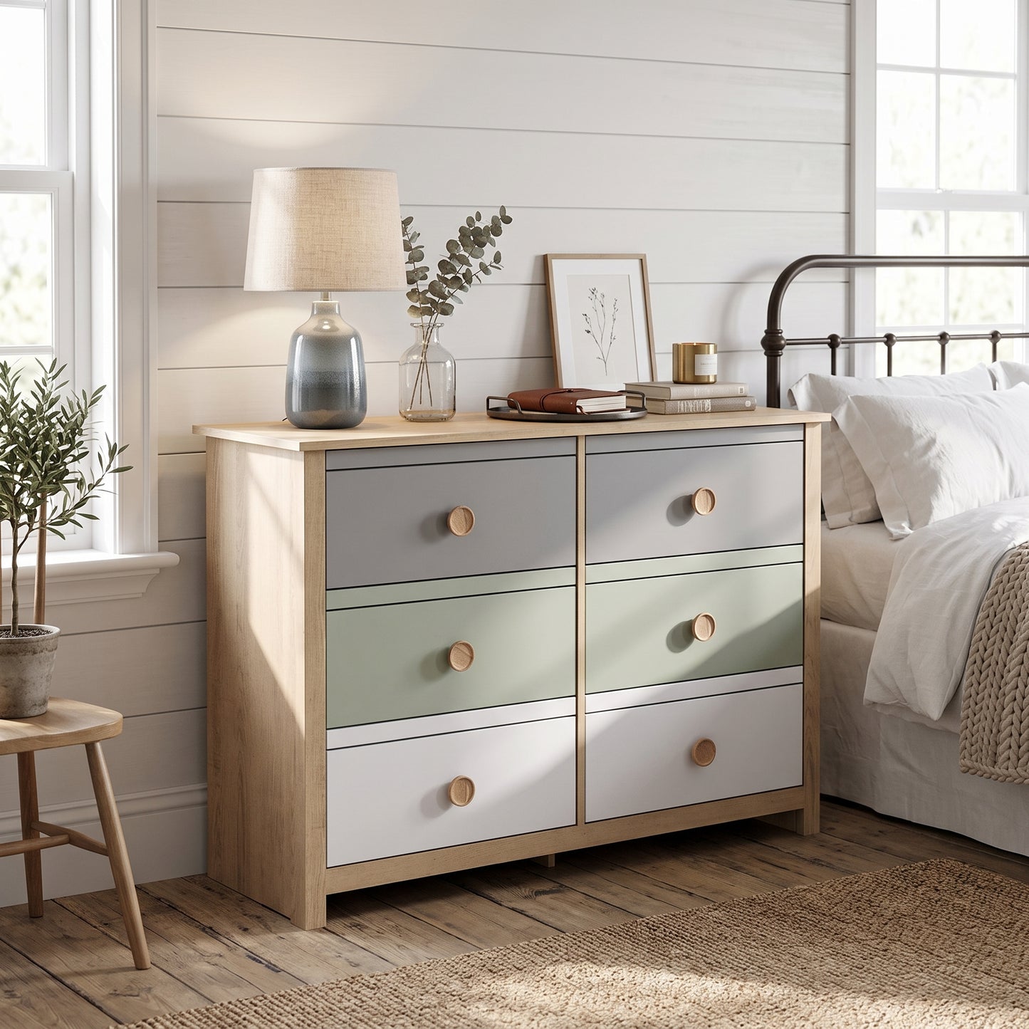 Galano Kids & Teen 6-Drawer Dresser with Gray, Sage Green & White Multi-Tone Fronts 46.1" W