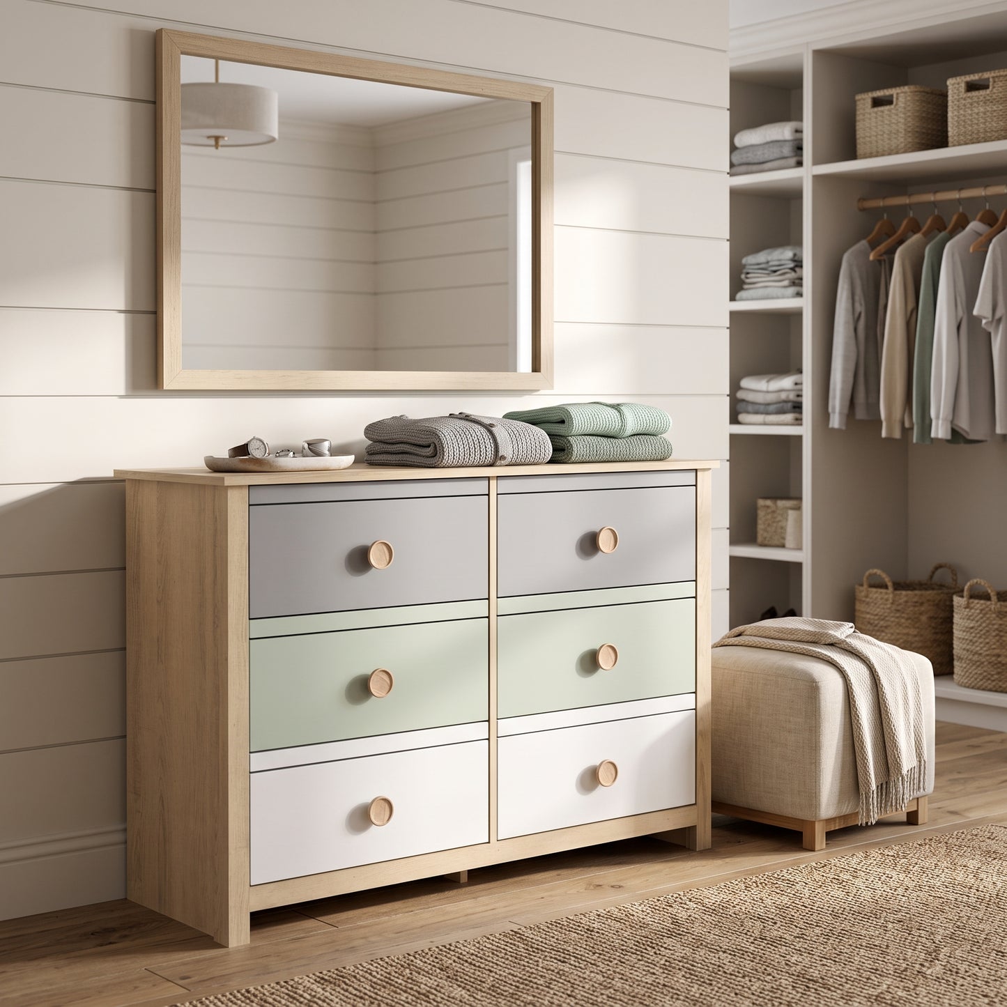 Galano Kids & Teen 6-Drawer Dresser with Gray, Sage Green & White Multi-Tone Fronts 46.1" W