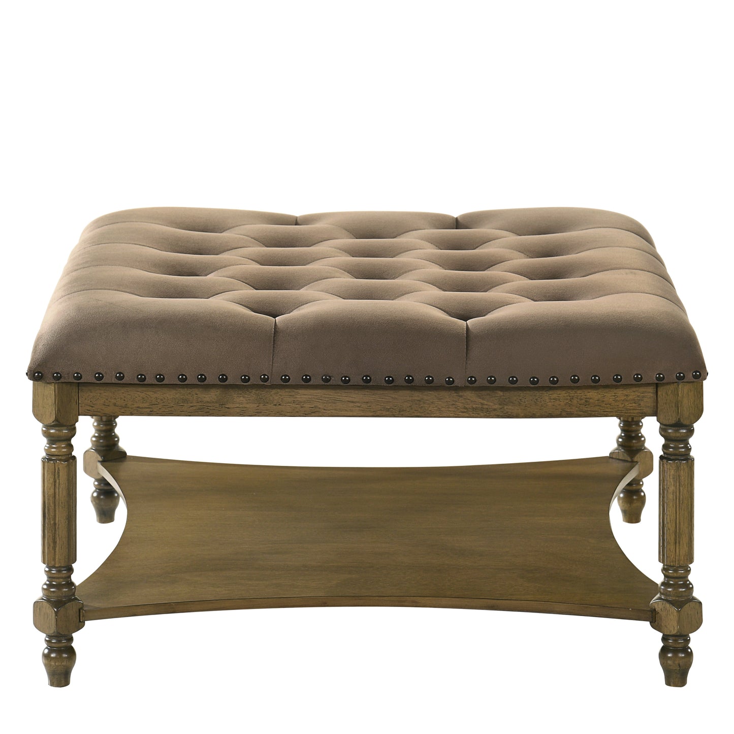 Galano Marcello Upholstered Coffee Table - Antique Oak/Velvet Brown