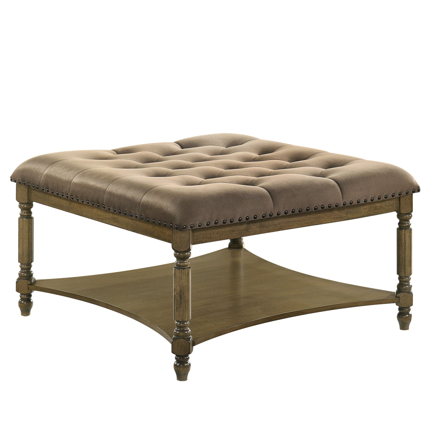 Galano Marcello Upholstered Coffee Table - Antique Oak/Velvet Brown