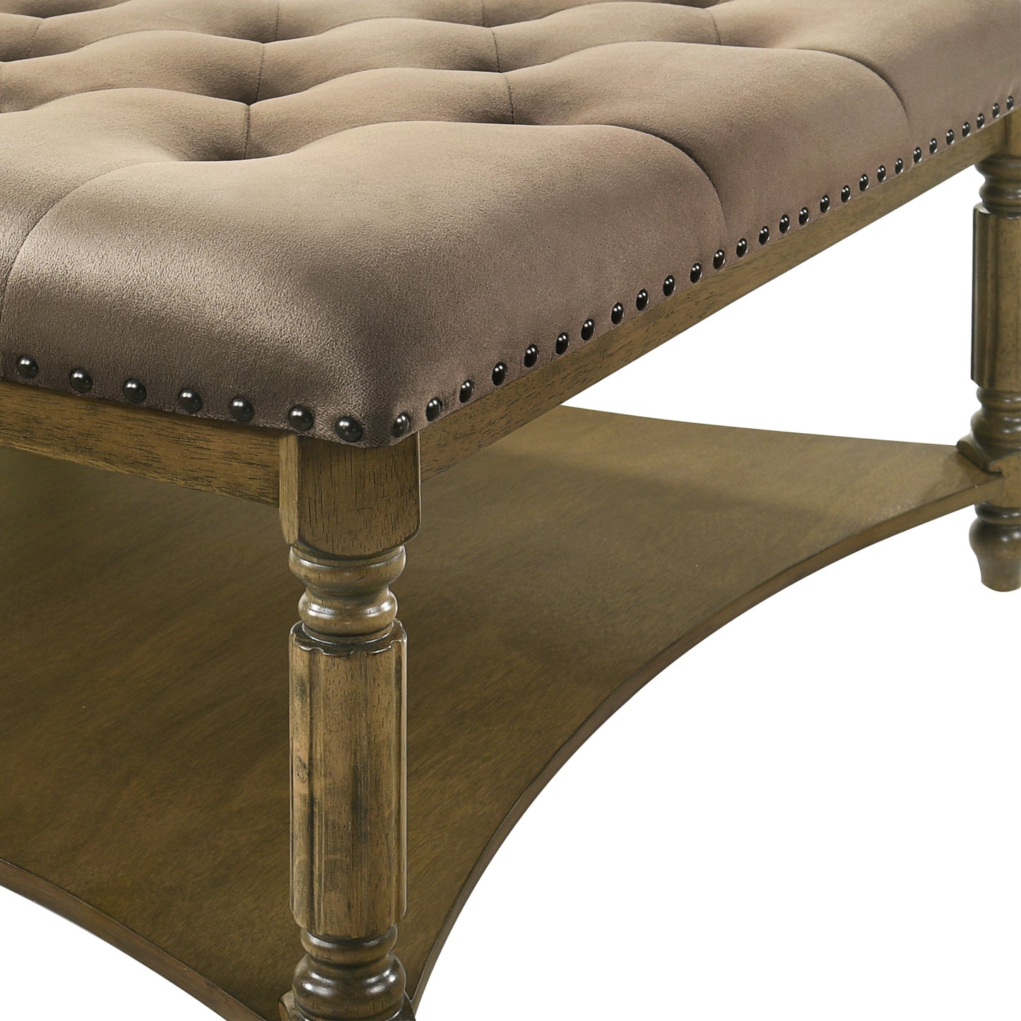 Galano Marcello Upholstered Coffee Table - Antique Oak/Velvet Brown