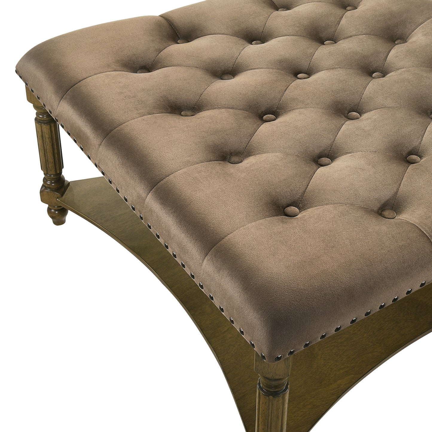 Galano Marcello Upholstered Coffee Table - Antique Oak/Velvet Brown