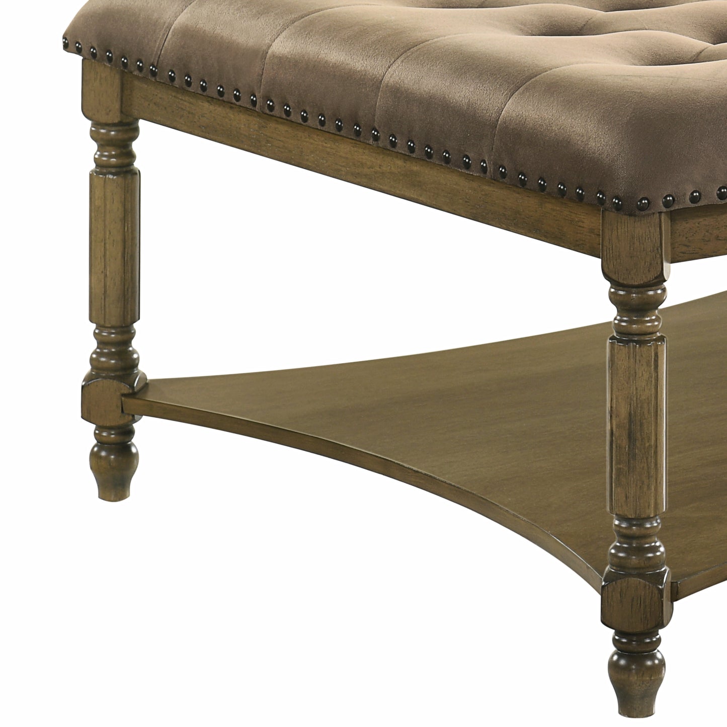 Galano Marcello Upholstered Coffee Table - Antique Oak/Velvet Brown
