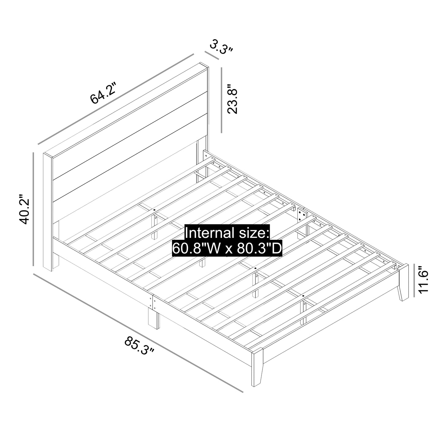 Galano Payne Queen Platform Bed with Headboard – Black