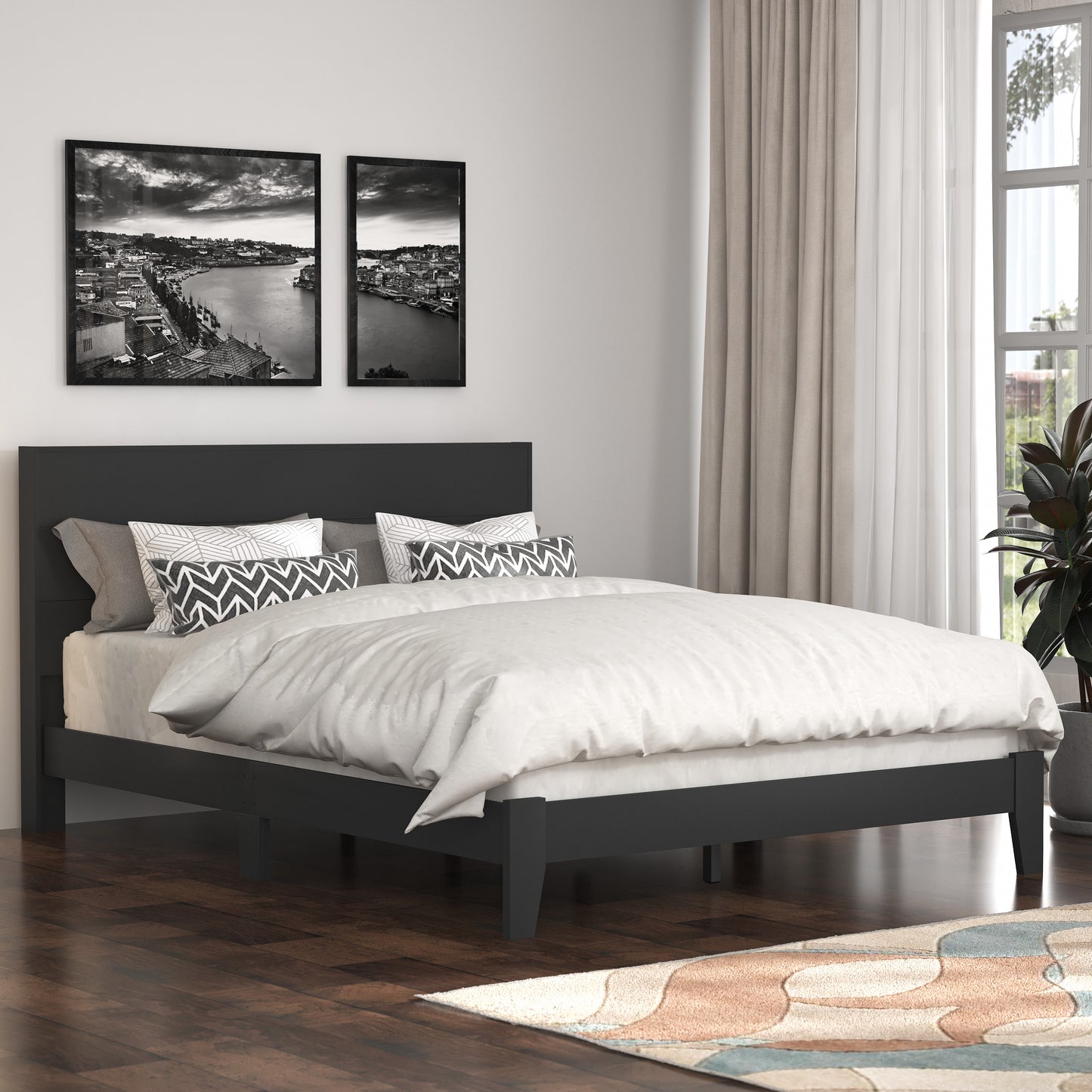 Galano Payne Queen Platform Bed with Headboard – Black